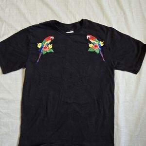 Empyre Y2K Men's Crew Neck Short Sleeve Embroidered Parrot Graphic Black Shirt L